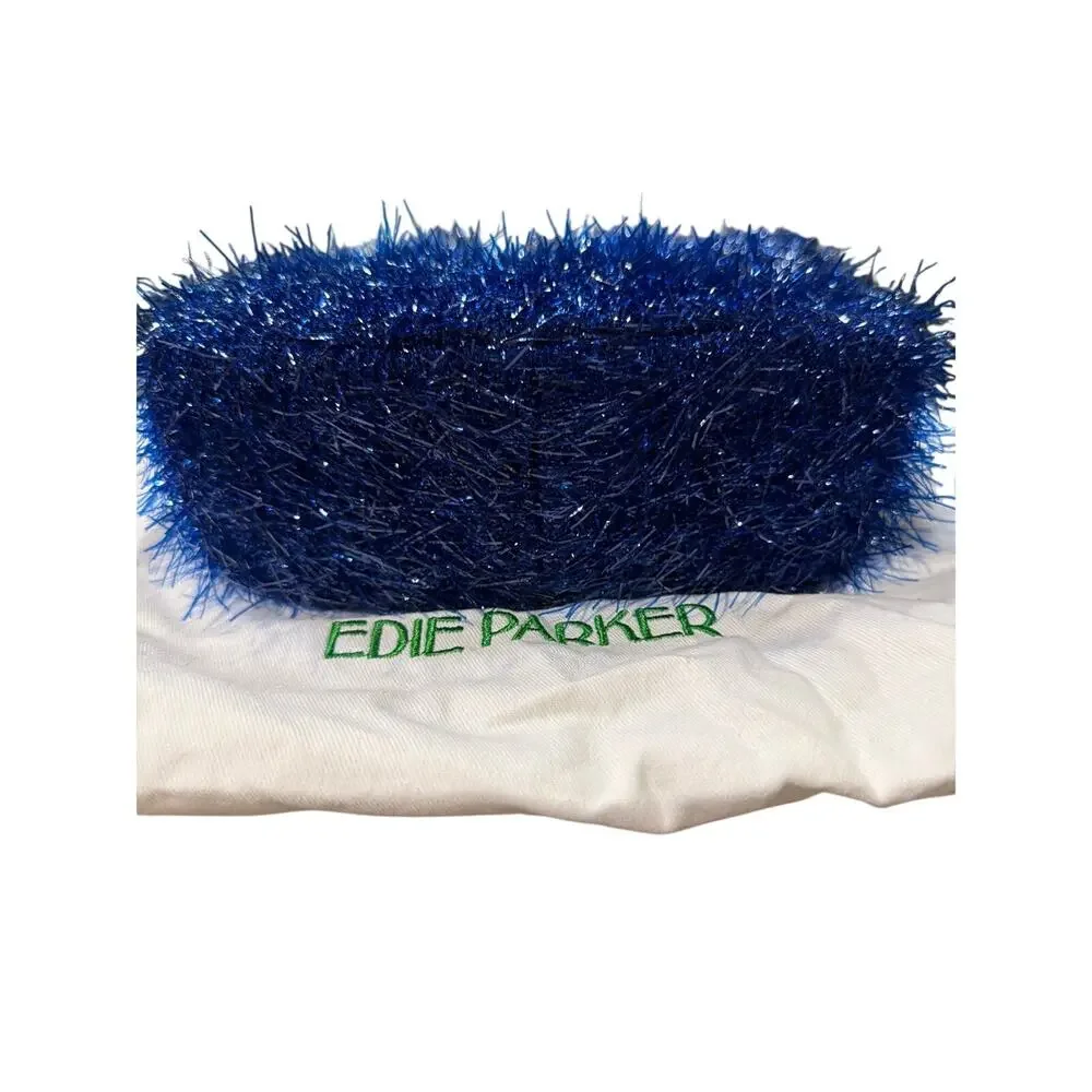 Edie Parker 'Weedie' Mini Grass Tinsel Handbag Metallic Blue New